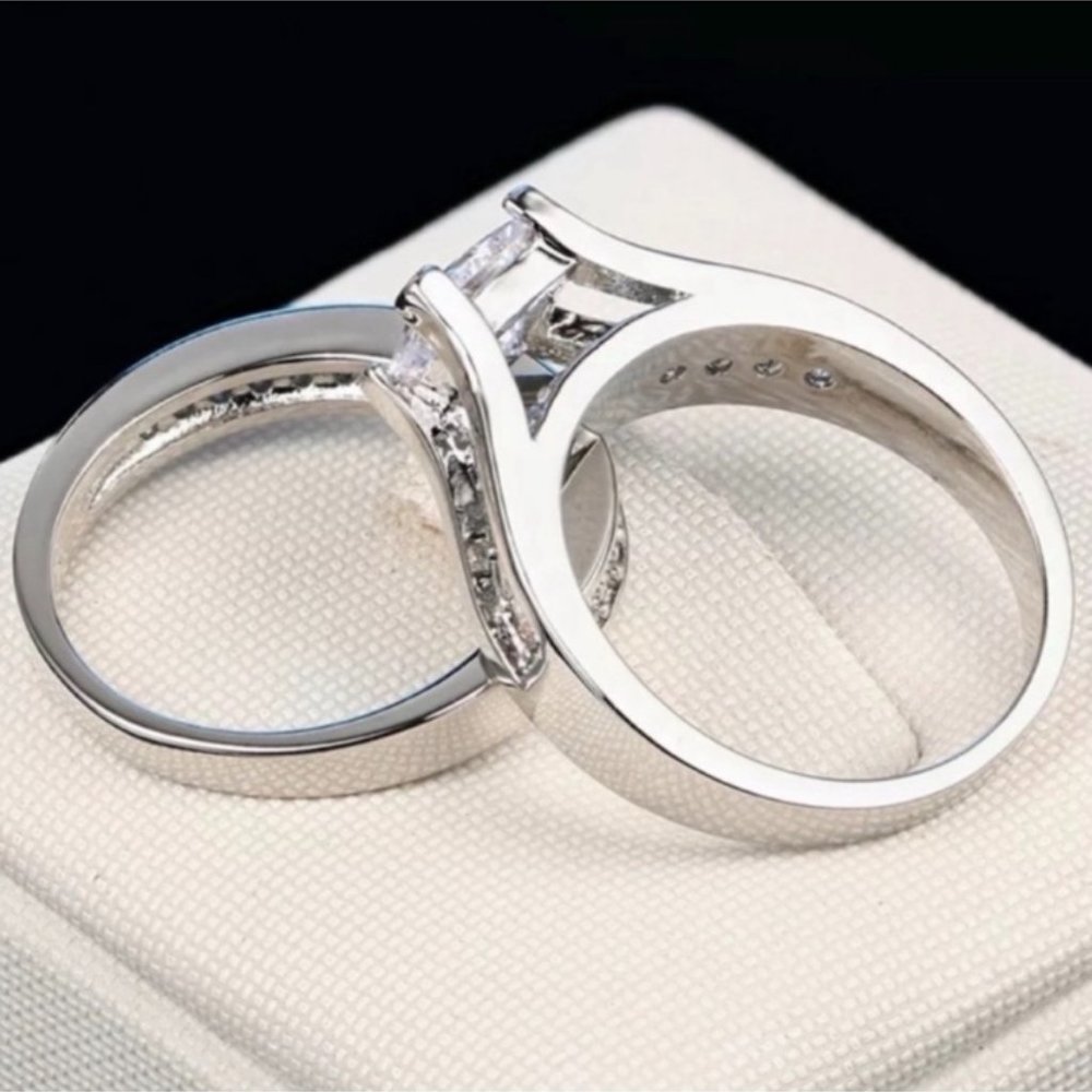 NEW 2PC/SET 925 STERLING SILVER DIAMOND RING, CUTE RING, SHINY RING. - Picture 5 of 6